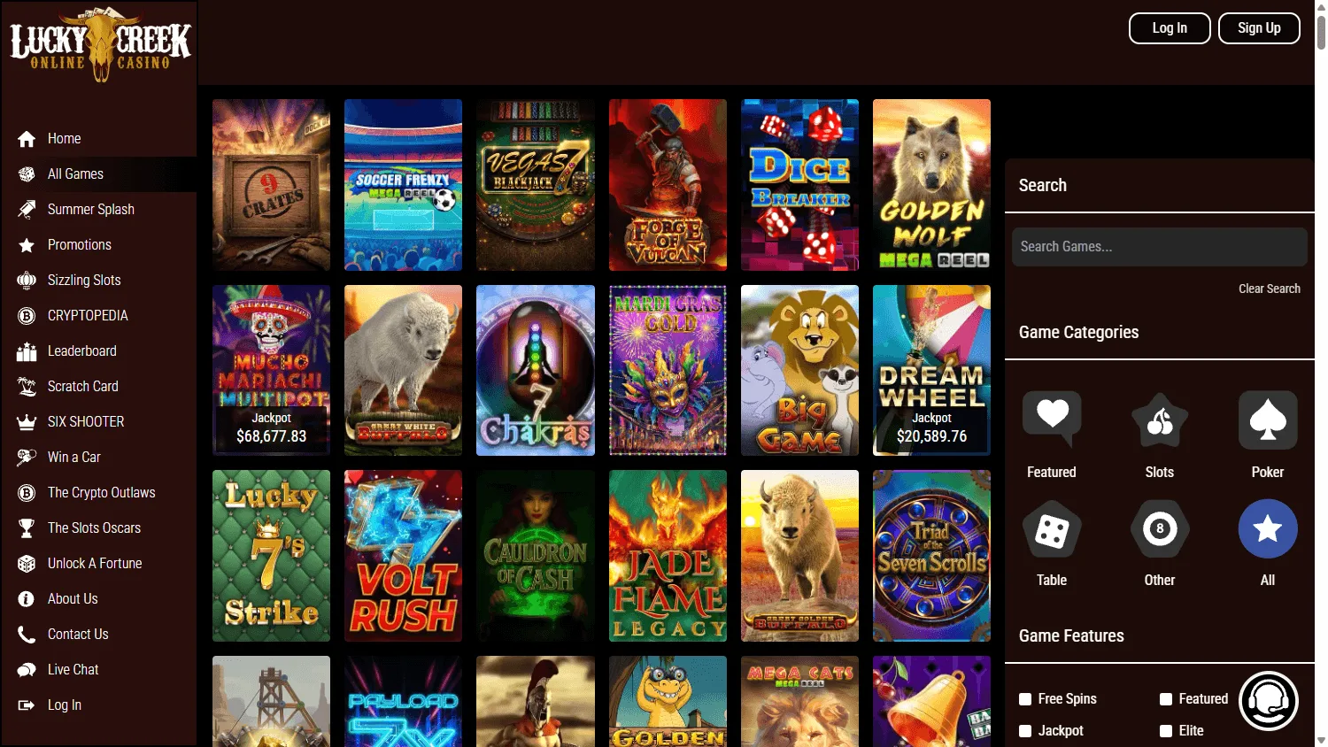 Lucky 7 Casino games page on desktop